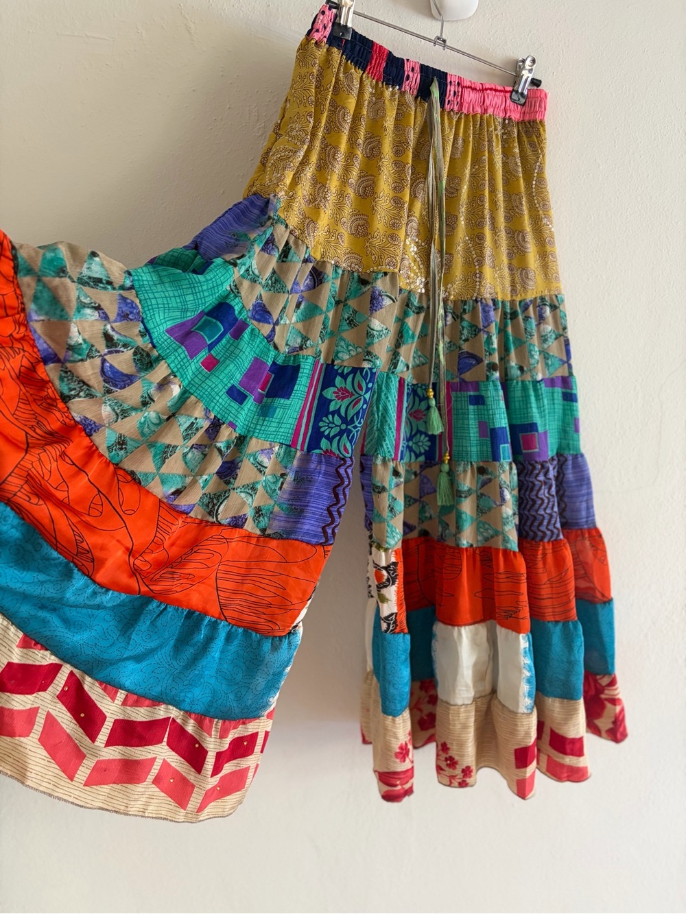 Bohemian Patchwork Maxi Silk Sari Palazzo Pants
